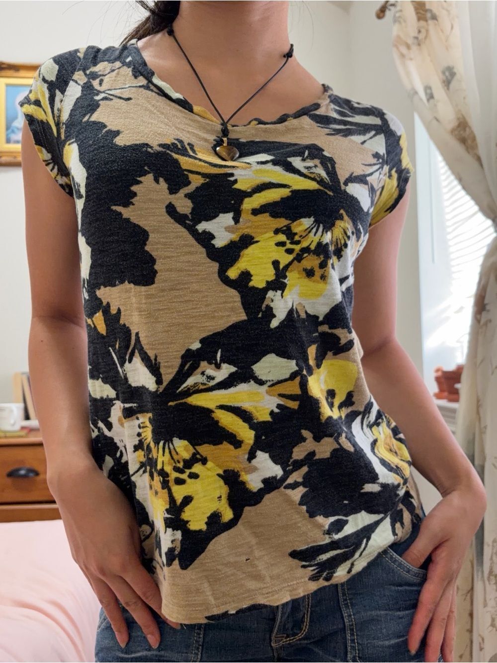 The Limited Women's Short-Sleeve Floral Tee in Yellow, Black & Tan